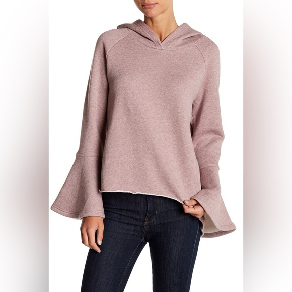 Anthropologie Melrose & Market Bell Sleeve Hoodie Mauve Pink Sz M Feminine Boho - Picture 1 of 6